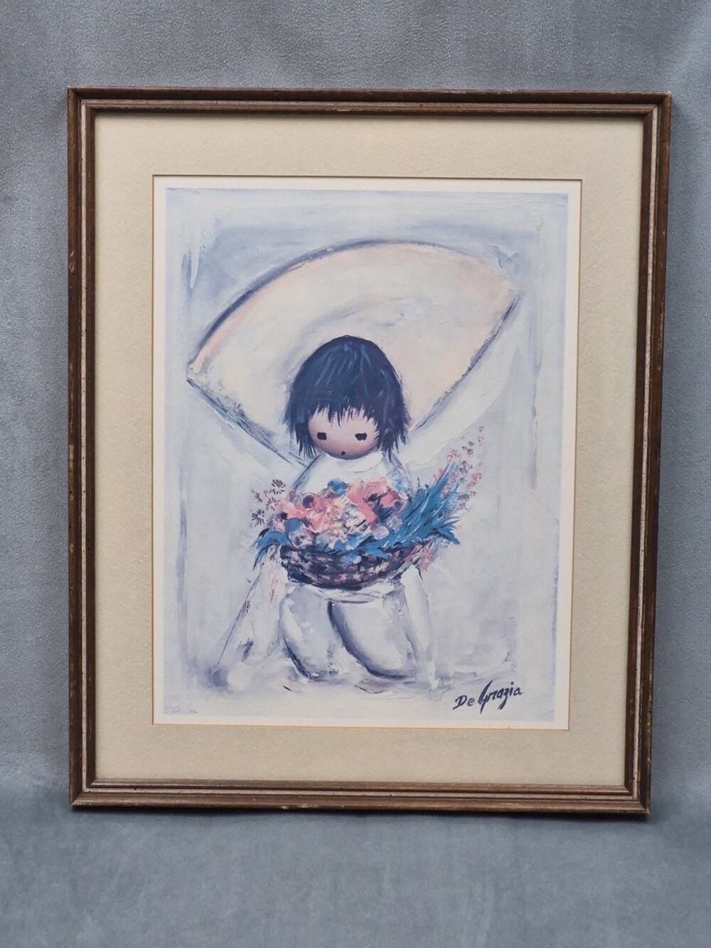 Vintage Ted Degrazia "Flower Boy" Framed and Matted Print Art -1964